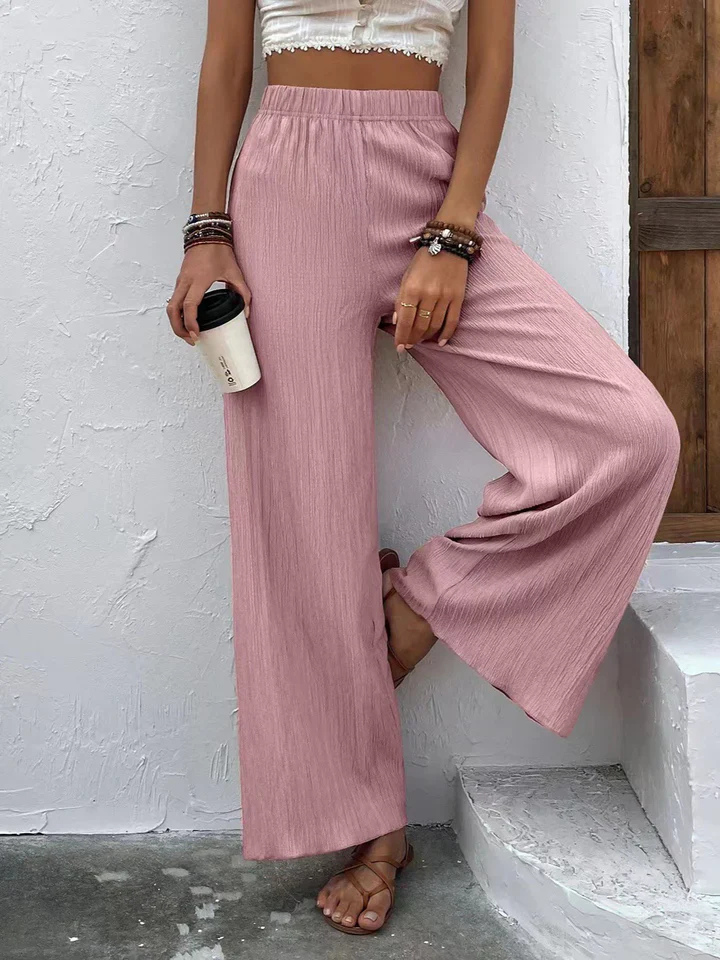 Léonie pantalon femme plissé à taille élastique et jambes larges