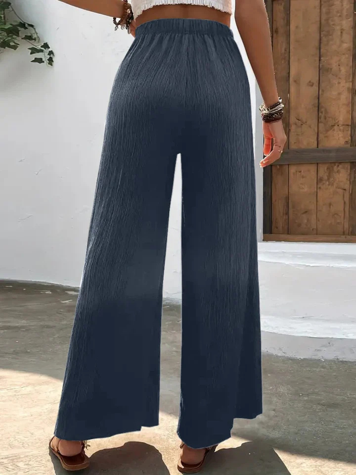 Léonie pantalon femme plissé à taille élastique et jambes larges