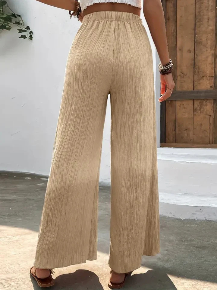 Léonie pantalon femme plissé à taille élastique et jambes larges