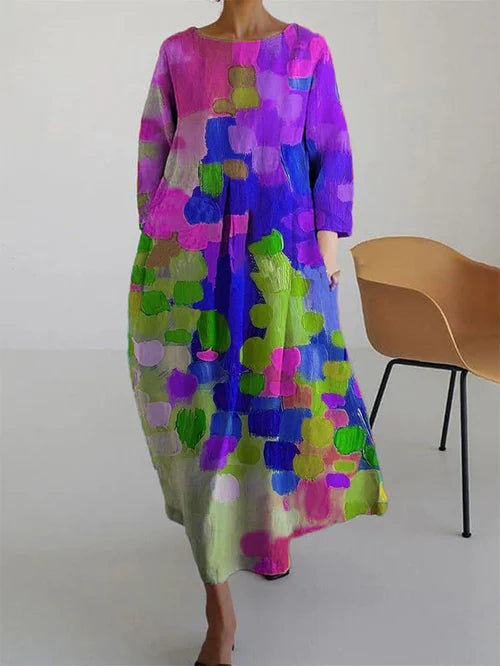 Livia | robe longue colorée à imprimé artistique et coupe ample