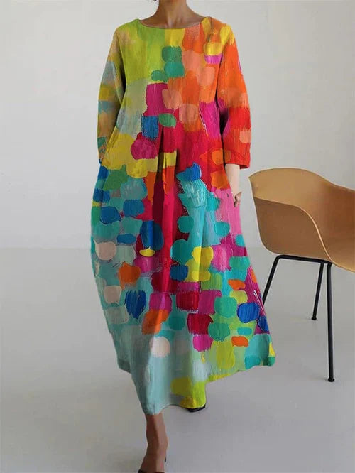 Livia | robe longue colorée à imprimé artistique et coupe ample