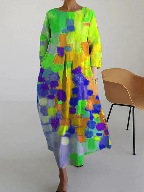 Livia | robe longue colorée à imprimé artistique et coupe ample