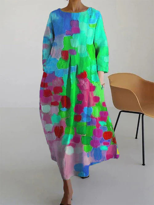 Livia | robe longue colorée à imprimé artistique et coupe ample
