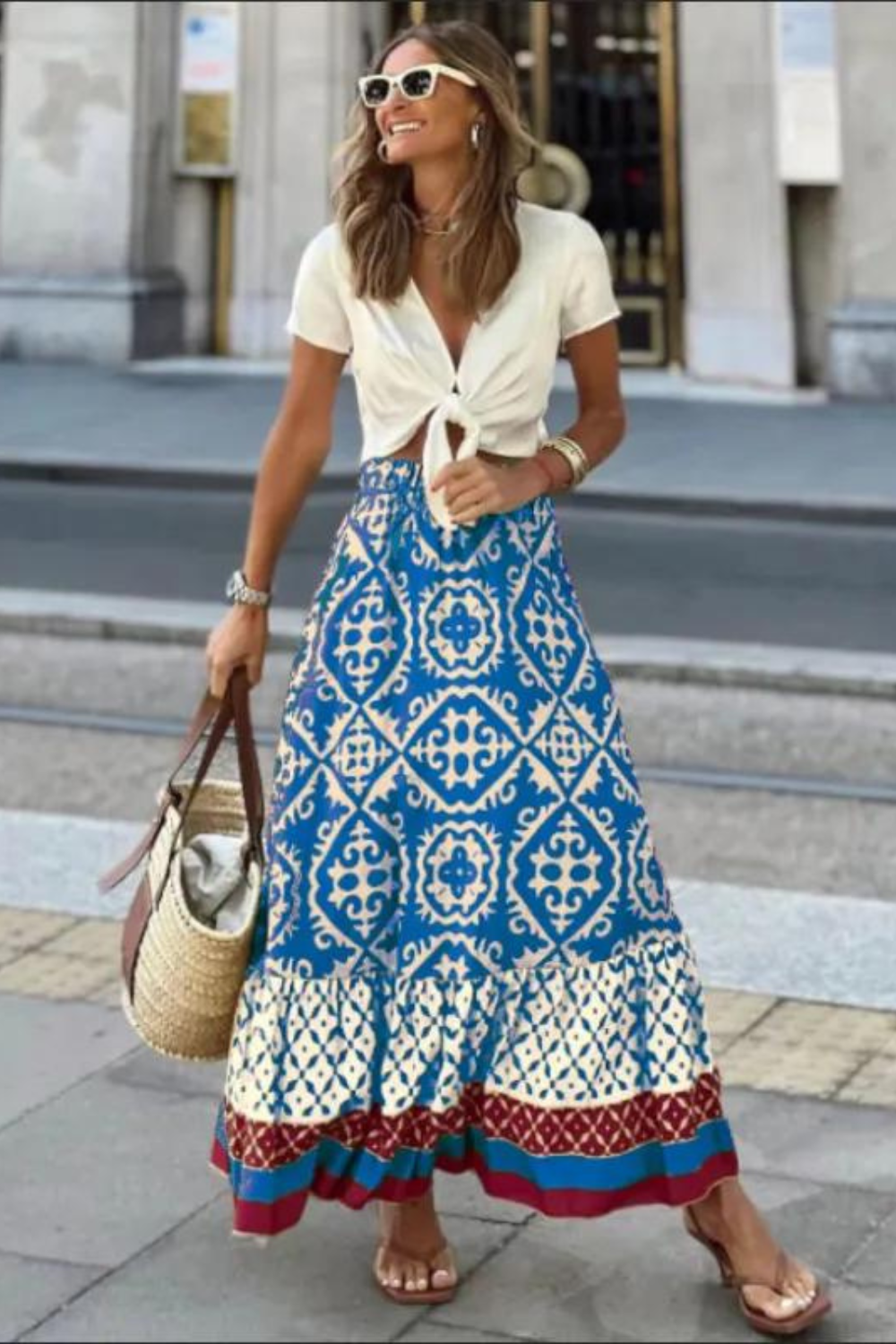 Rosine | Jupe longue d’été à motif avec tombé léger et allure joyeuse