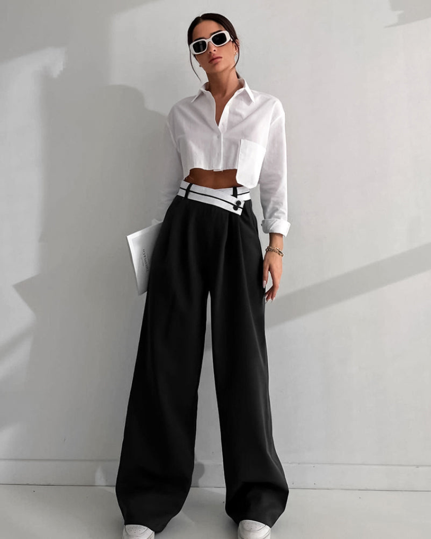 Maëlle | pantalon femme large à taille contrastante