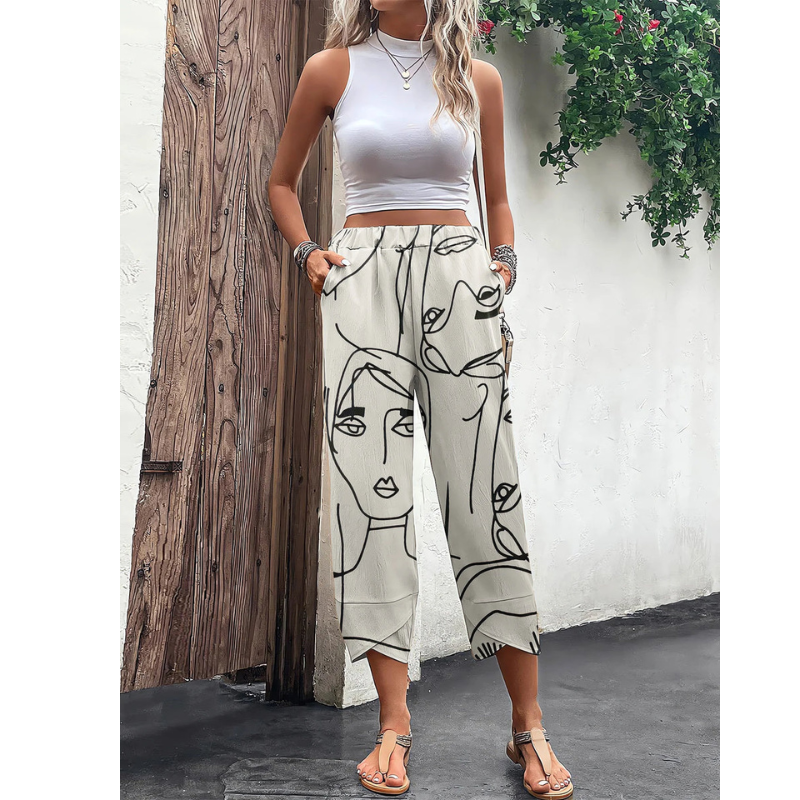 Manon | pantalon femme à imprimé artistique et coupe ample