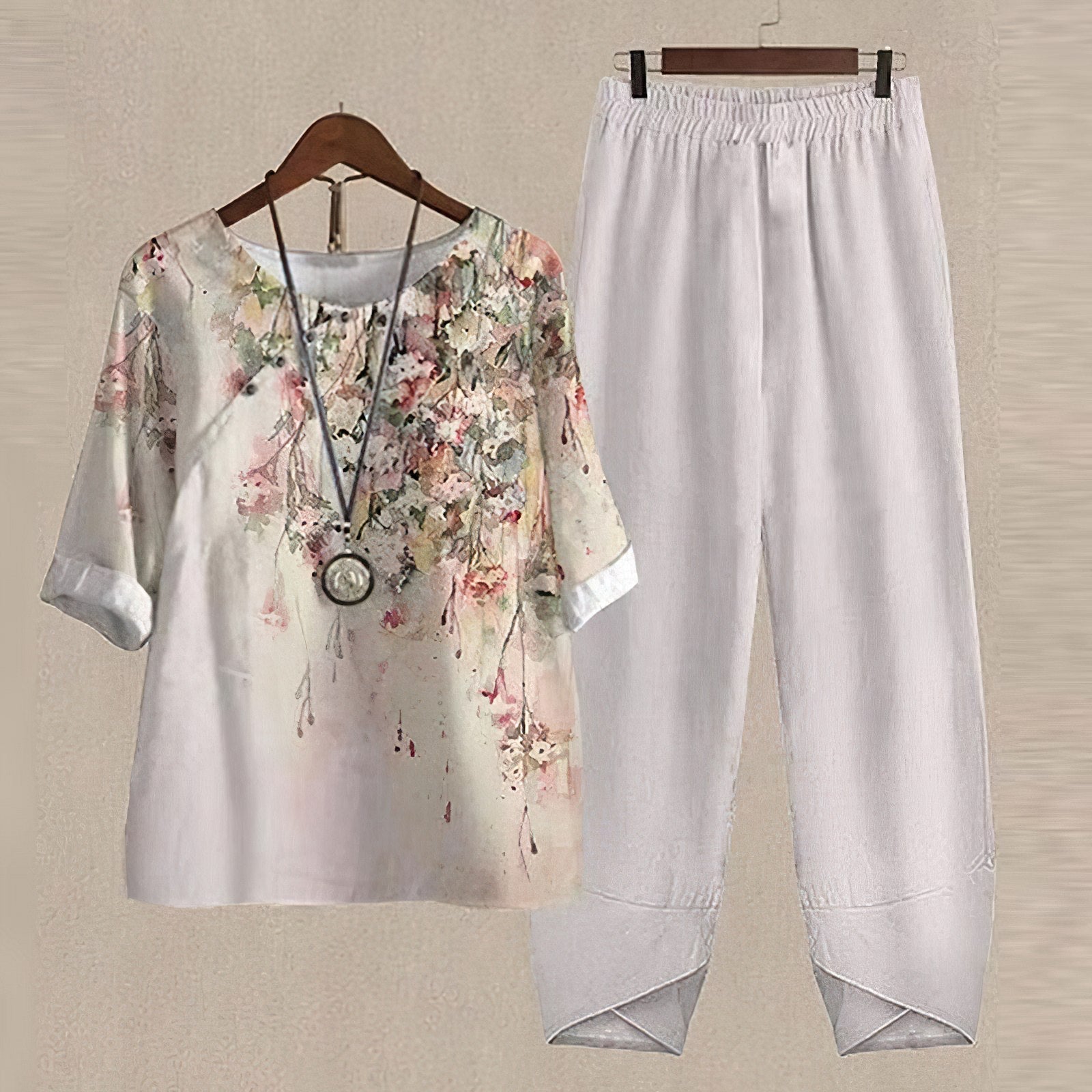 Ensemble Femme Top Imprimé & Pantalon – Coupe Fluide | Style Estival Décontracté