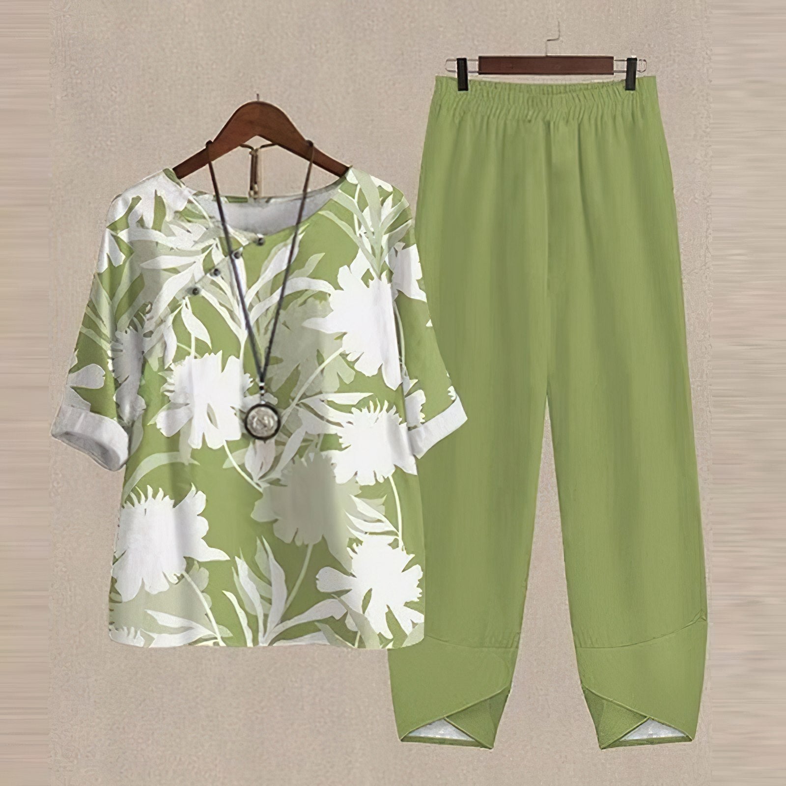 Ensemble Femme Top Imprimé & Pantalon – Coupe Fluide | Style Estival Décontracté