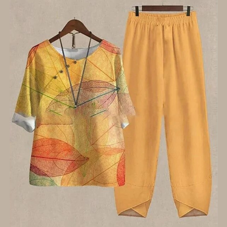 Ensemble Femme Top Imprimé & Pantalon – Coupe Fluide | Style Estival Décontracté