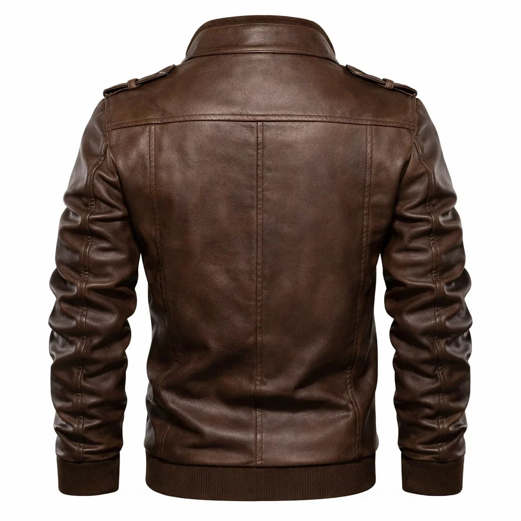 Blouson Bomber Homme Cuir Véritable – Col Côtelé Manches Zippées | Leather Elegance Edition