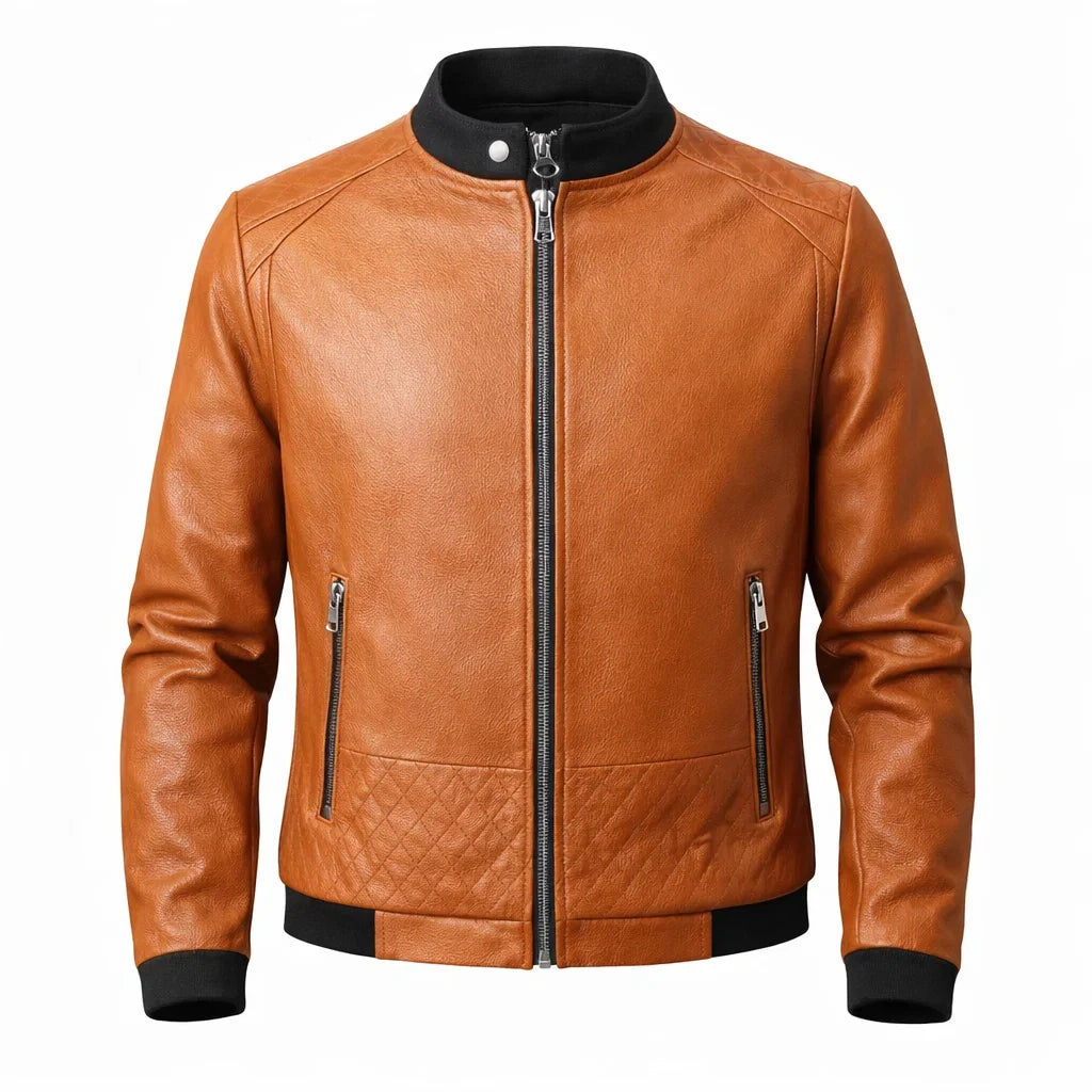 Blouson Biker Homme Cuir Véritable Slim – Détails Zippés Poches Multiples | Donk Edition