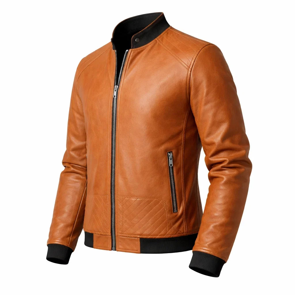Blouson Biker Homme Cuir Véritable Slim – Détails Zippés Poches Multiples | Donk Edition