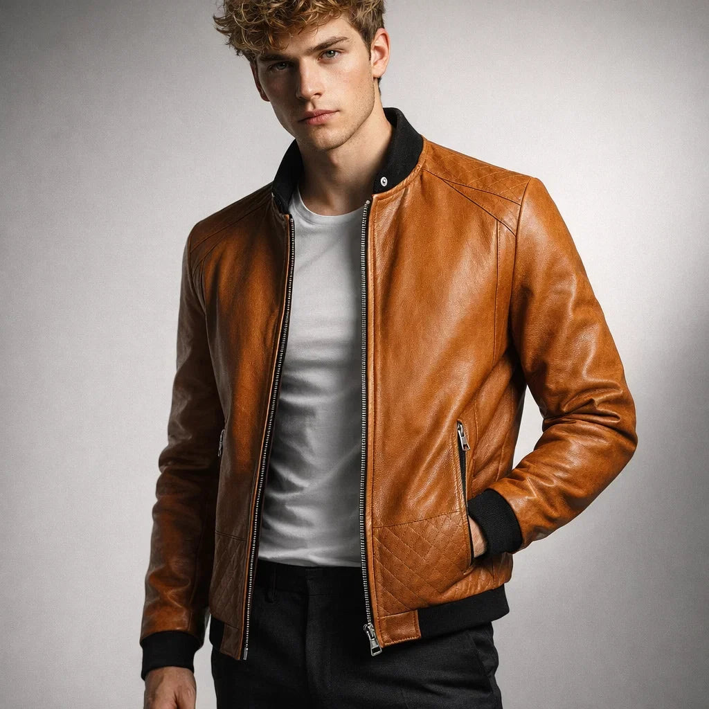 Blouson Biker Homme Cuir Véritable Slim – Détails Zippés Poches Multiples | Donk Edition