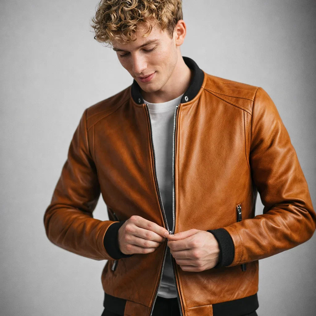 Blouson Biker Homme Cuir Véritable Slim – Détails Zippés Poches Multiples | Donk Edition