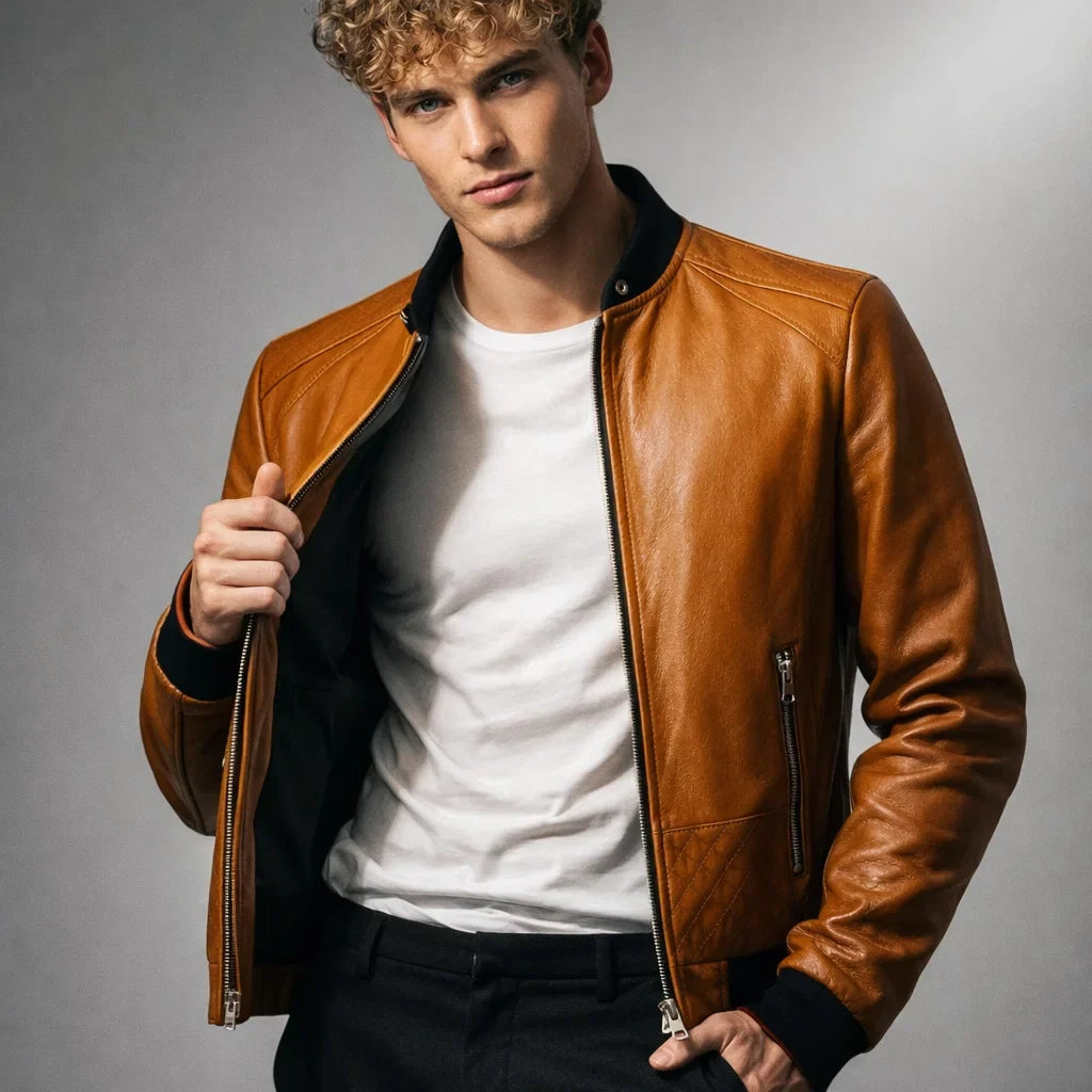 Blouson Biker Homme Cuir Véritable Slim – Détails Zippés Poches Multiples | Donk Edition