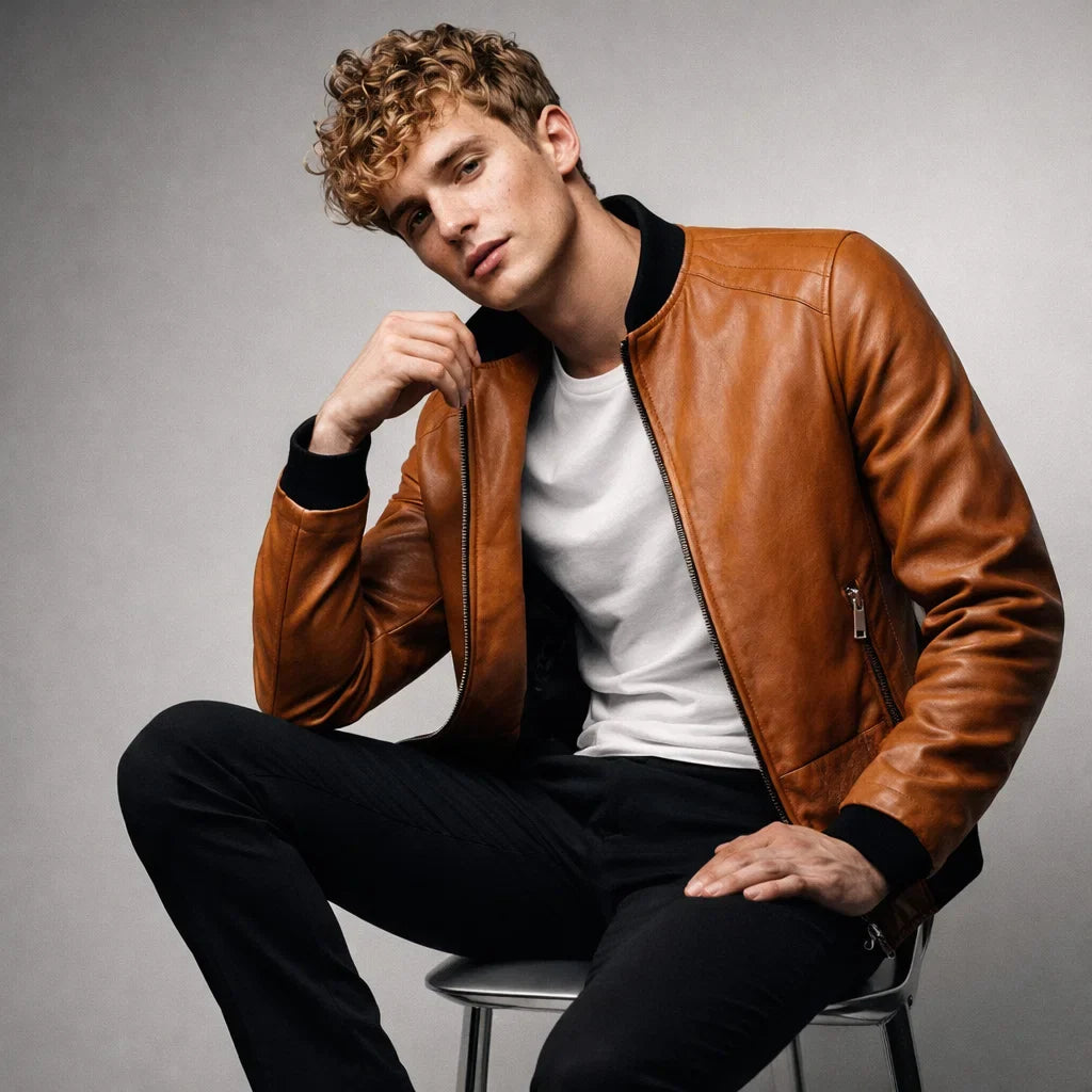 Blouson Biker Homme Cuir Véritable Slim – Détails Zippés Poches Multiples | Donk Edition