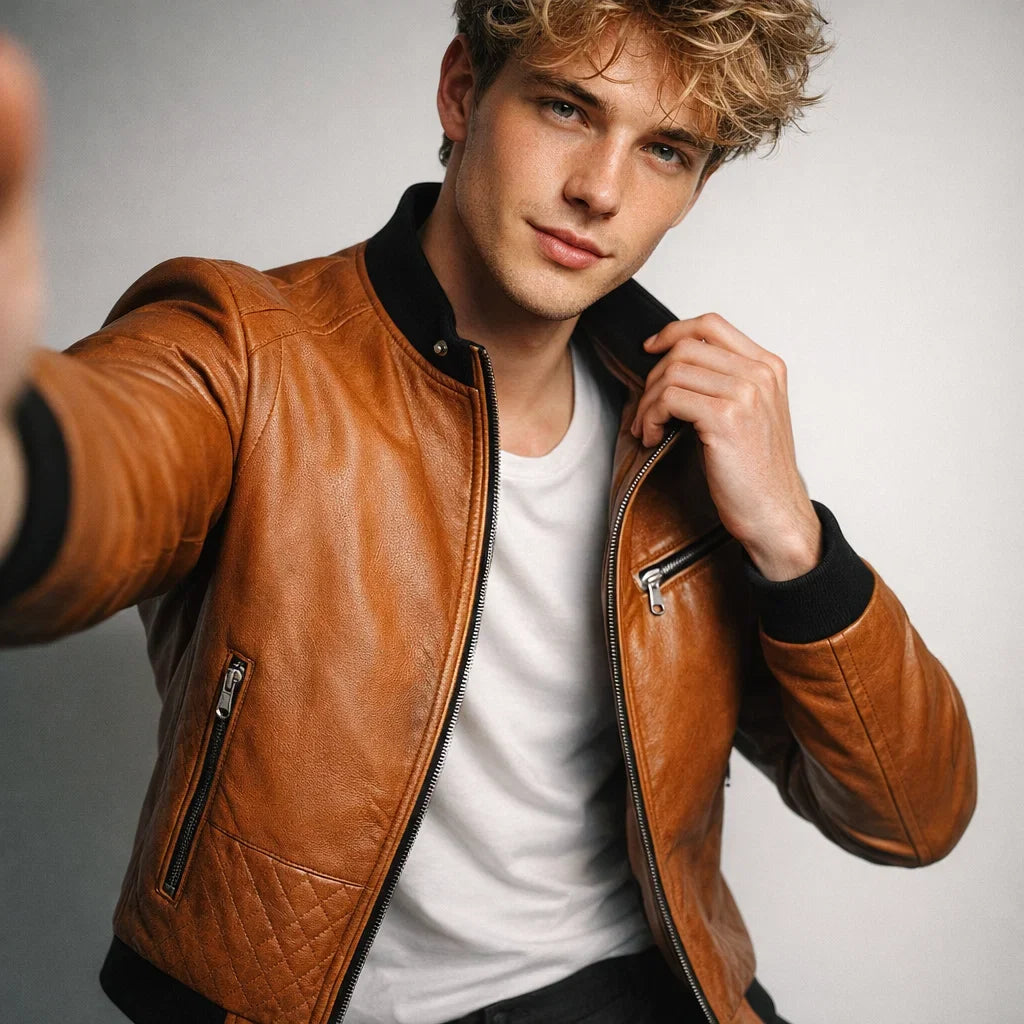 Blouson Biker Homme Cuir Véritable Slim – Détails Zippés Poches Multiples | Donk Edition