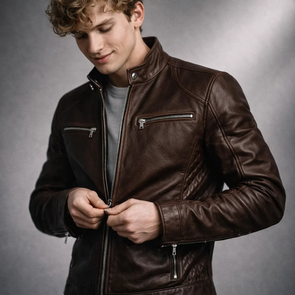 Blouson Biker Homme Cuir Véritable Slim Grande Taille – Coupe Ajustée | Toppest Edition