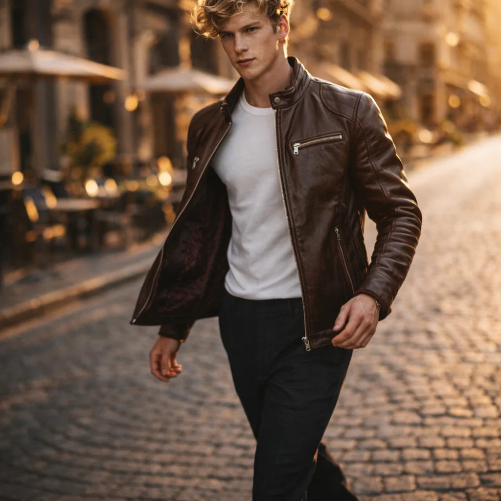 Blouson Biker Homme Cuir Véritable Slim Grande Taille – Coupe Ajustée | Toppest Edition