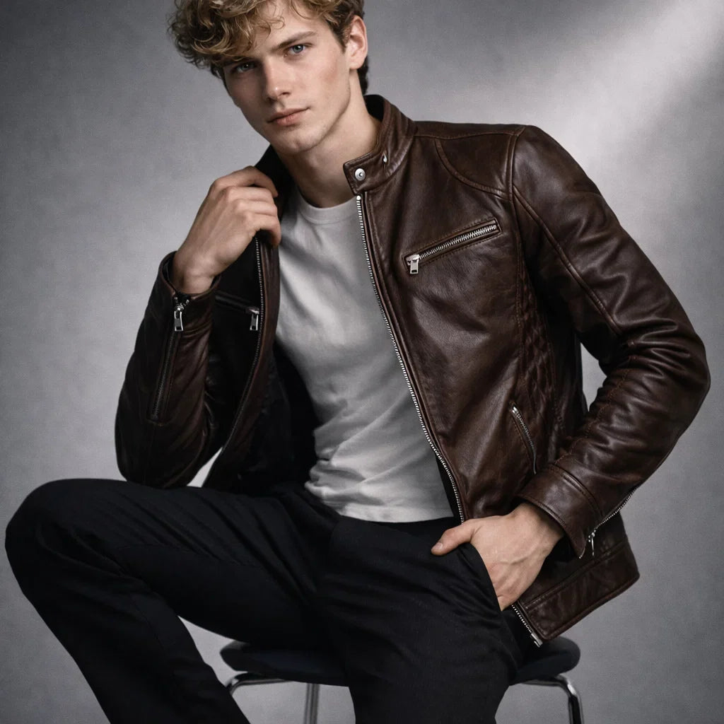 Blouson Biker Homme Cuir Véritable Slim Grande Taille – Coupe Ajustée | Toppest Edition