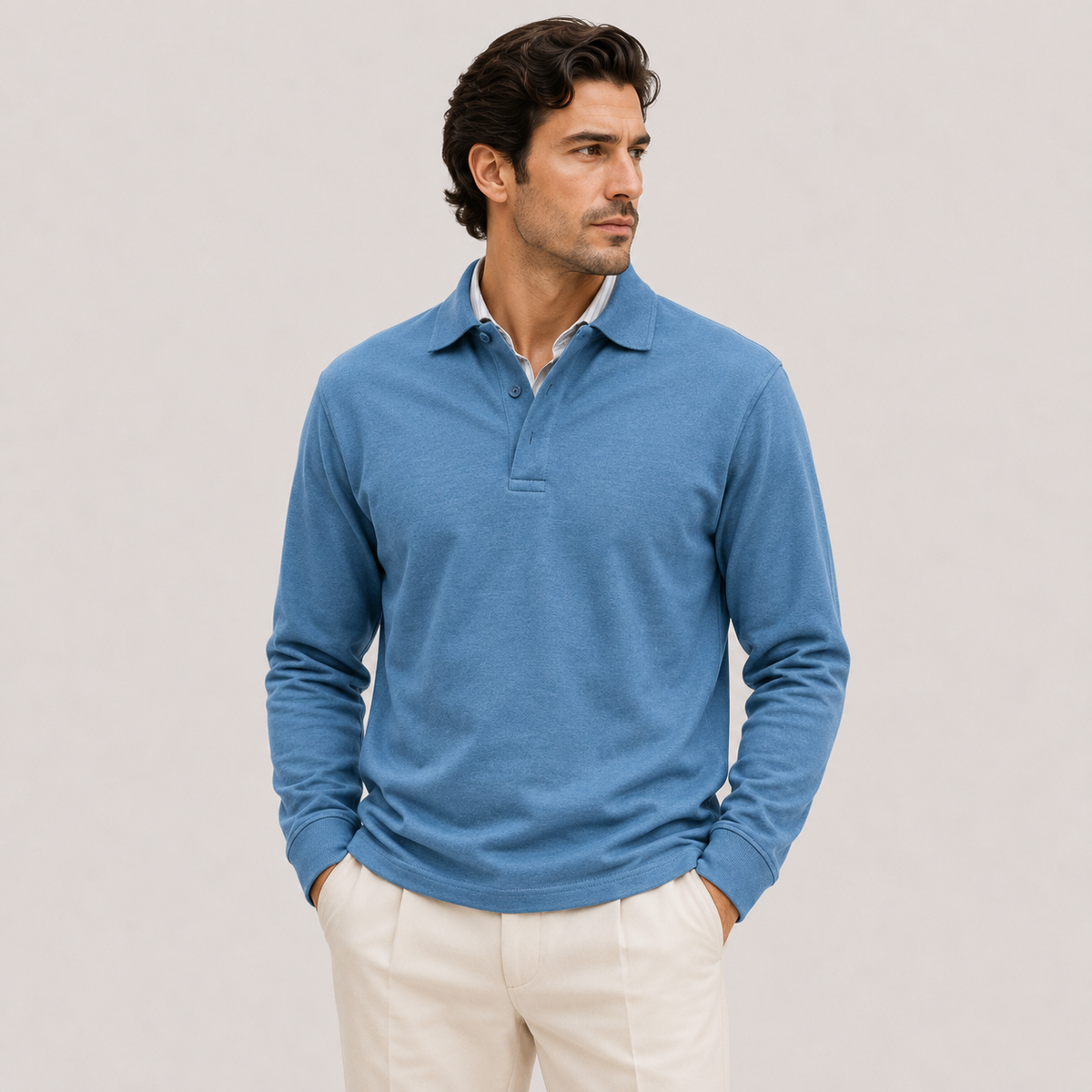 Polo Homme Manches Longues – Col Polo Coupe Ajustée | Style Casual Chic & Intemporel