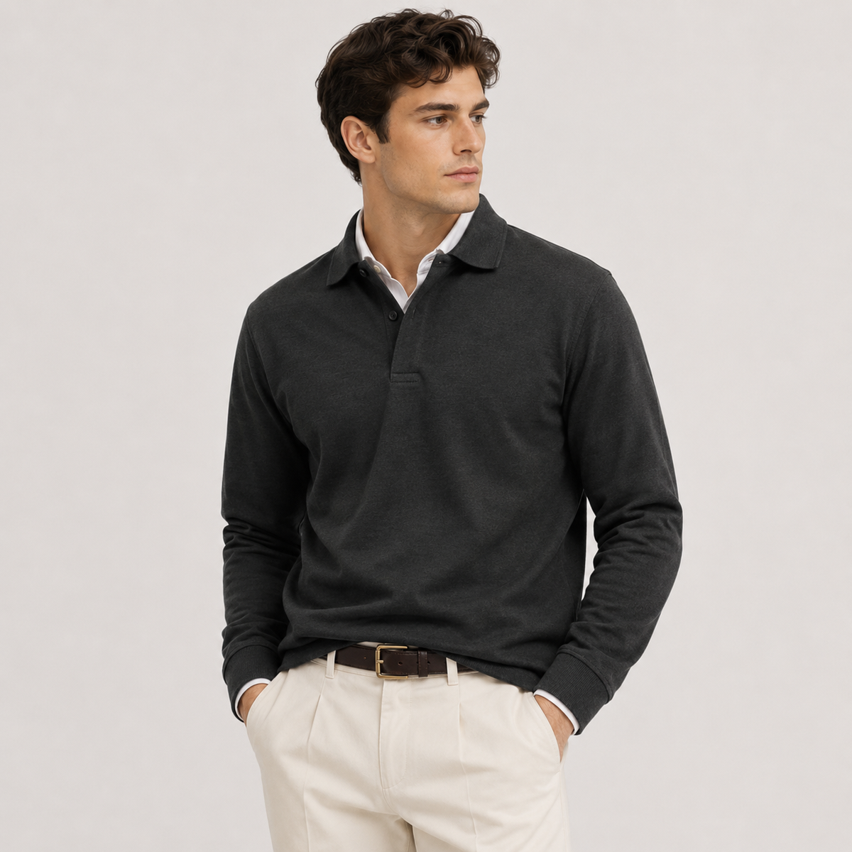 Polo Homme Manches Longues – Col Polo Coupe Ajustée | Style Casual Chic & Intemporel