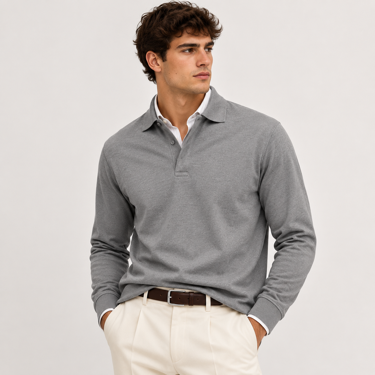 Polo Homme Manches Longues – Col Polo Coupe Ajustée | Style Casual Chic & Intemporel
