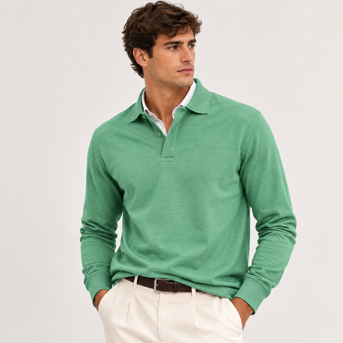 Polo Homme Manches Longues – Col Polo Coupe Ajustée | Style Casual Chic & Intemporel