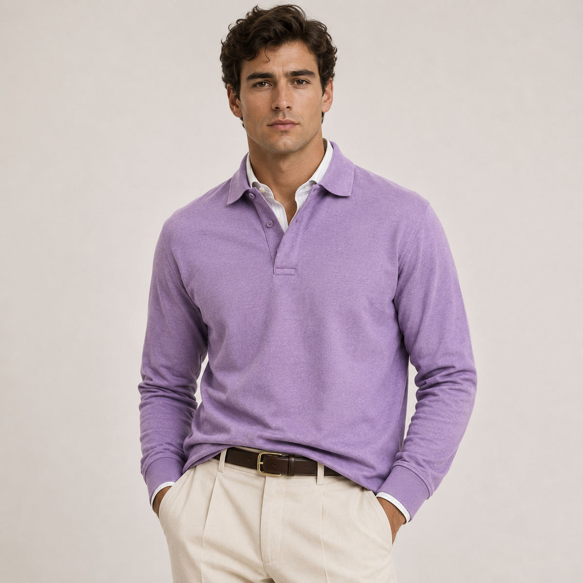 Polo Homme Manches Longues – Col Polo Coupe Ajustée | Style Casual Chic & Intemporel