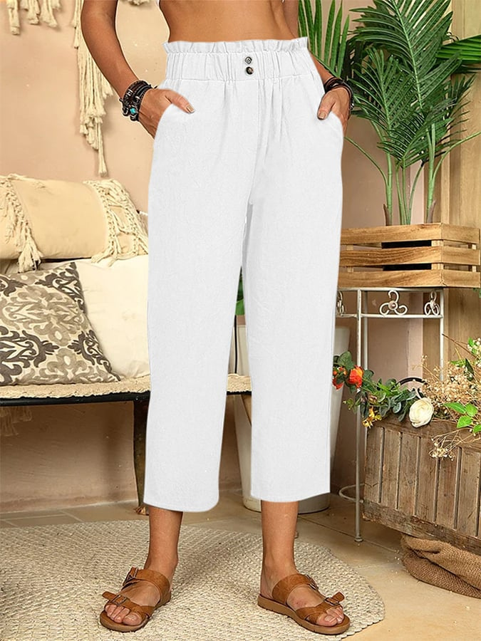 Mila | pantalon femme à taille élastique jambes droites et longueur cropped