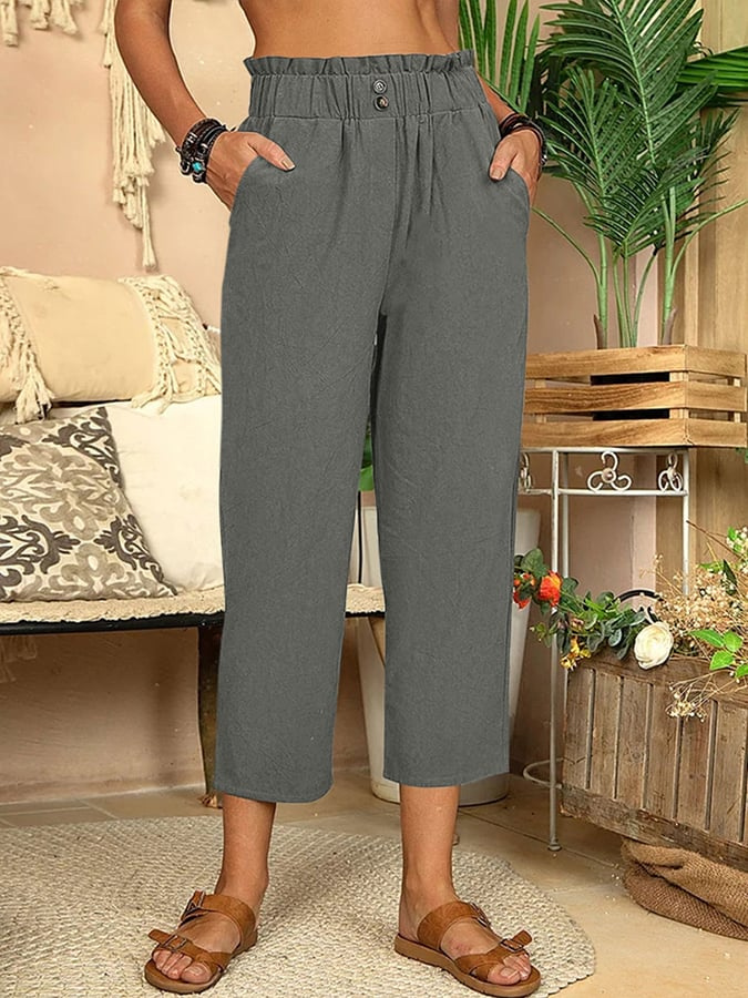 Mila | pantalon femme à taille élastique jambes droites et longueur cropped