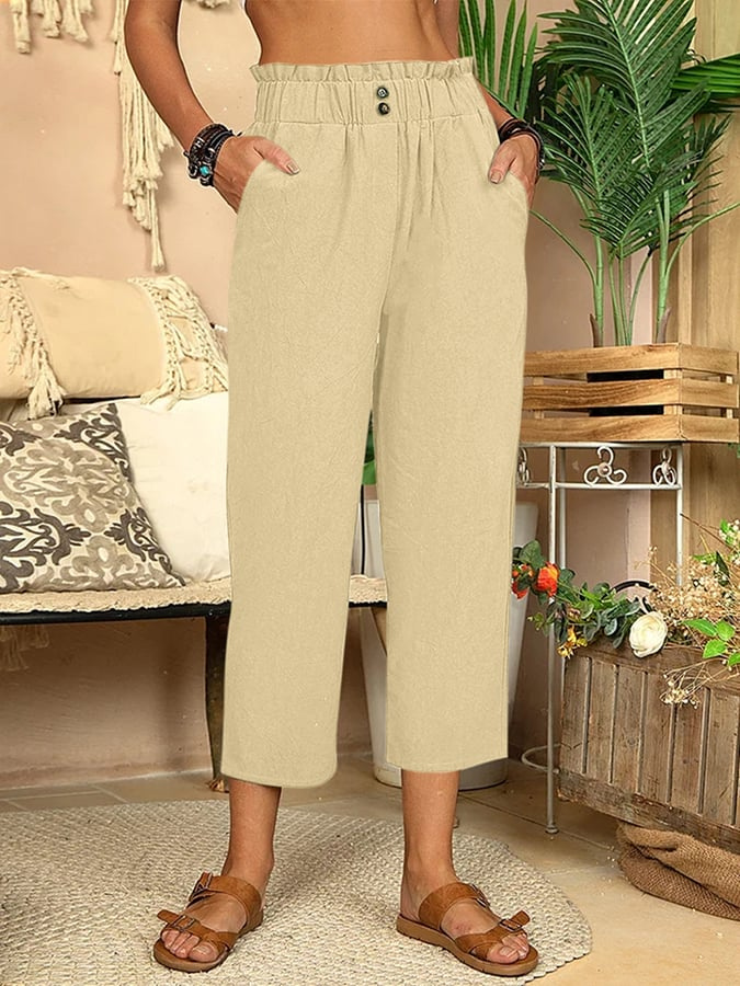 Mila | pantalon femme à taille élastique jambes droites et longueur cropped
