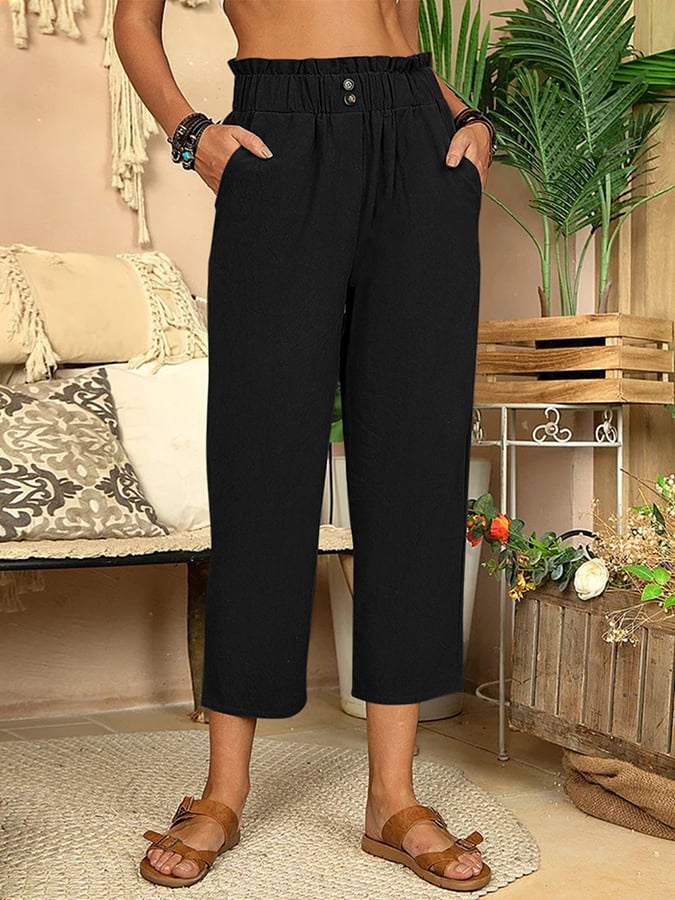 Mila | pantalon femme à taille élastique jambes droites et longueur cropped
