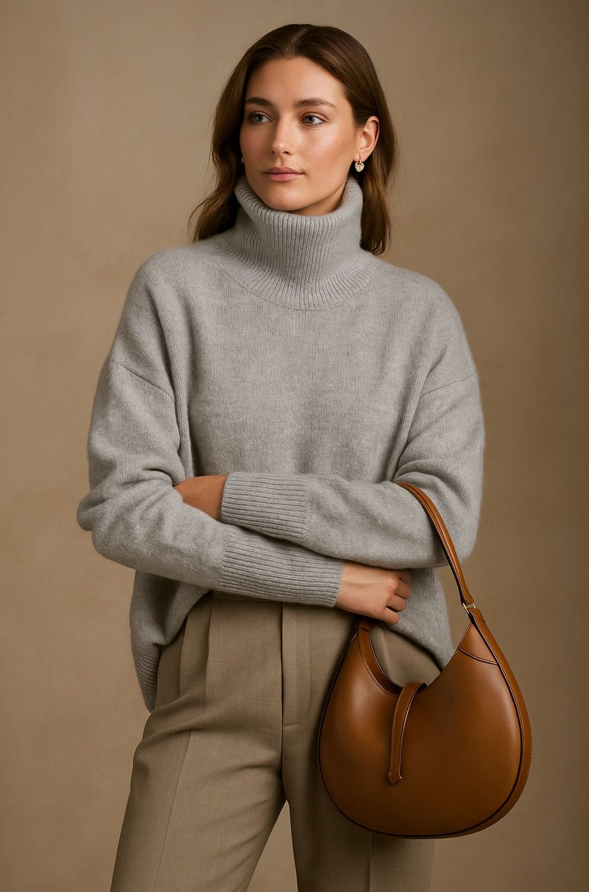 Pull Femme Cachemire Col Roulé Oversize – Manches Longues Chaud | Style Casual Chic Hiver