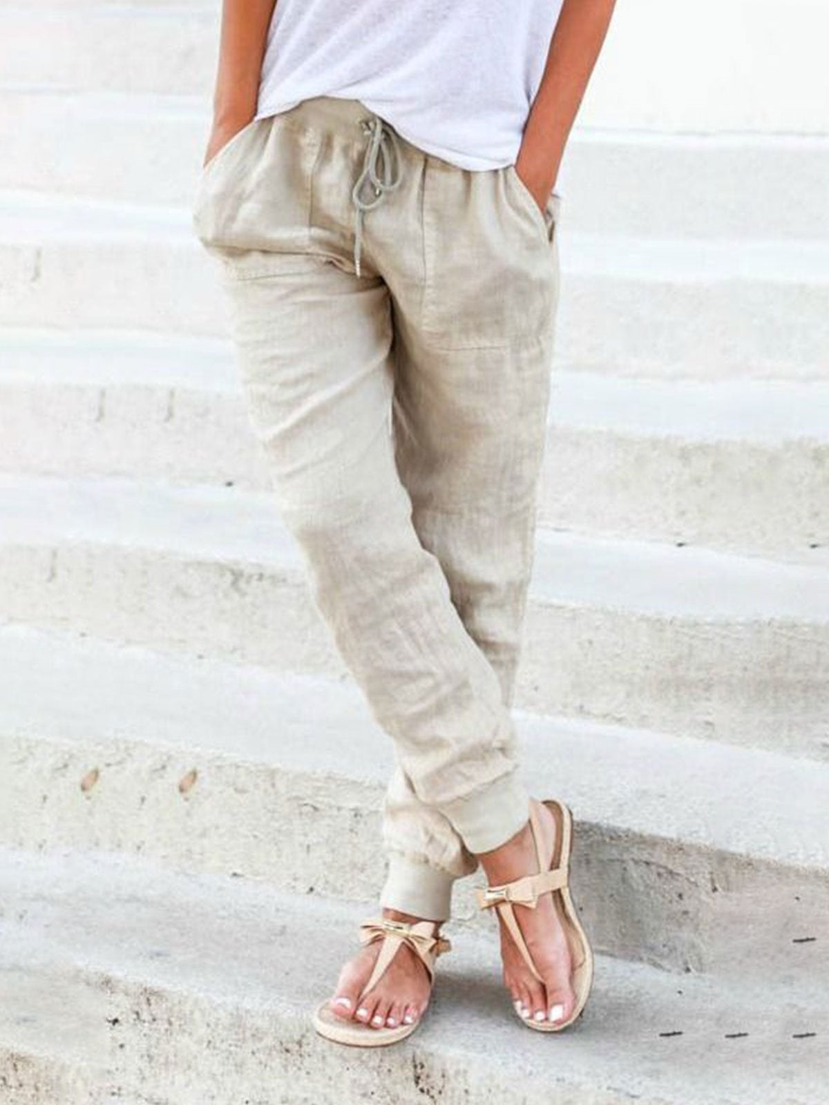 Nina | pantalon femme en lin à jambes fuselées avec taille élastique