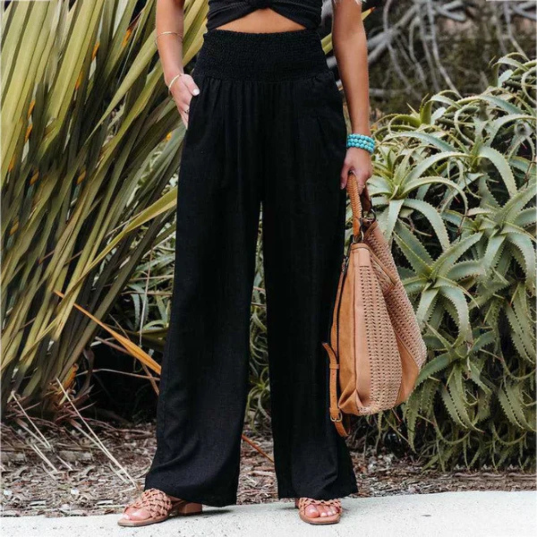 Noa pantalon de plage femme à taille smockée et jambes larges