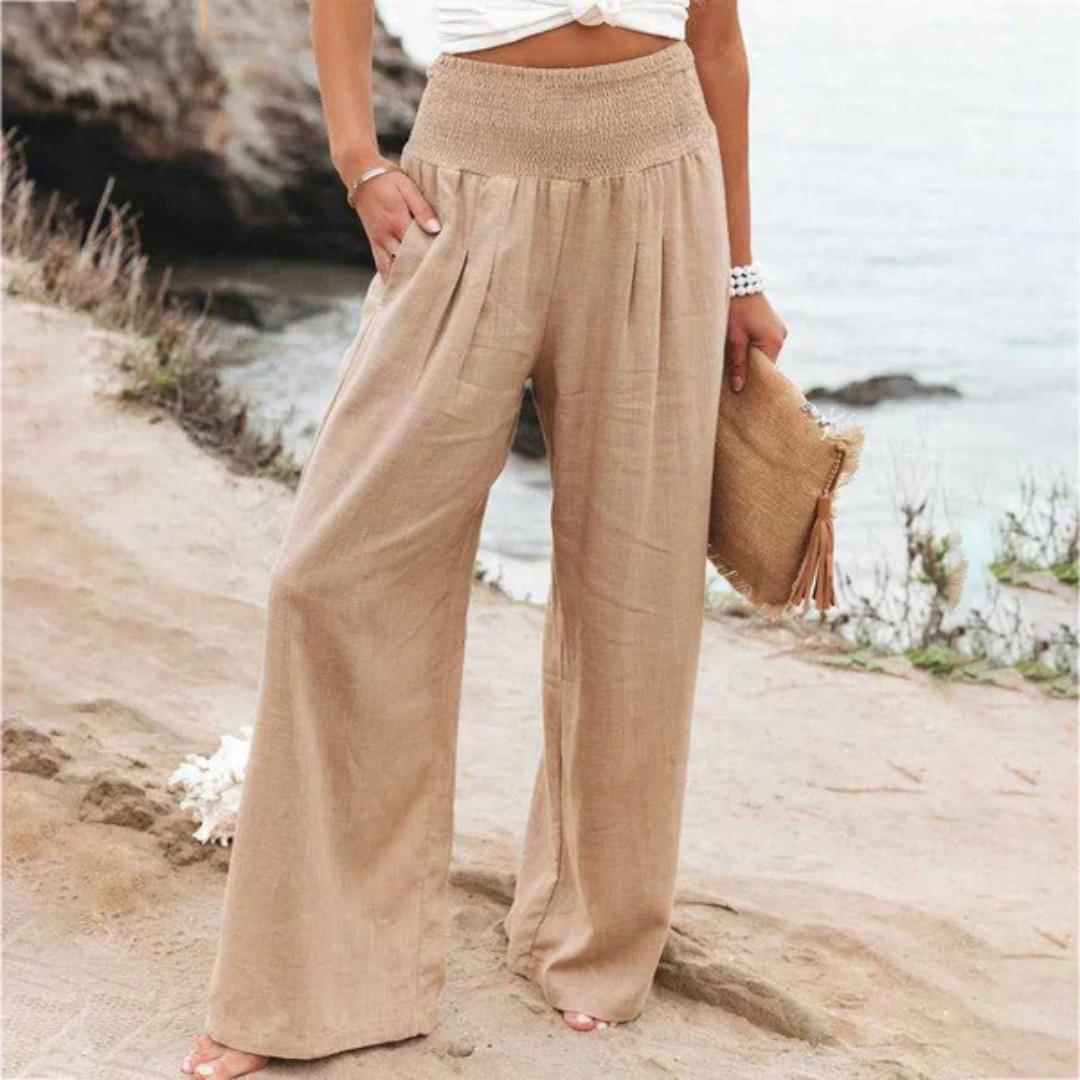 Noa pantalon de plage femme à taille smockée et jambes larges