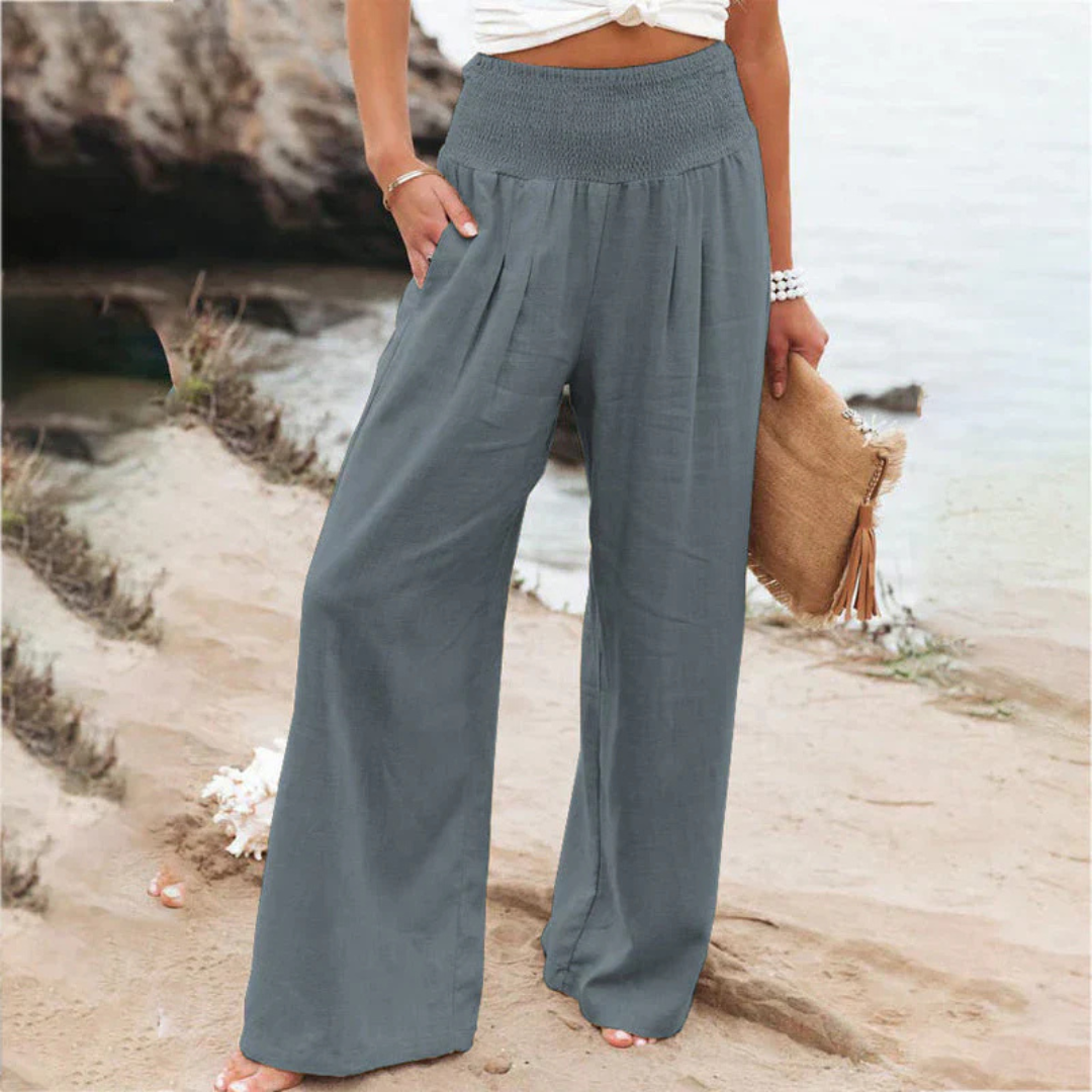 Noa pantalon de plage femme à taille smockée et jambes larges