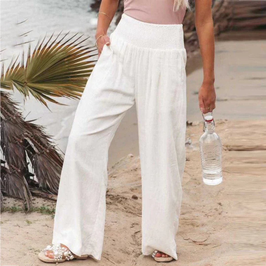 Noa pantalon de plage femme à taille smockée et jambes larges