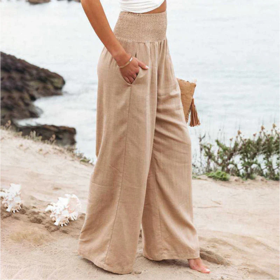 Noa pantalon de plage femme à taille smockée et jambes larges