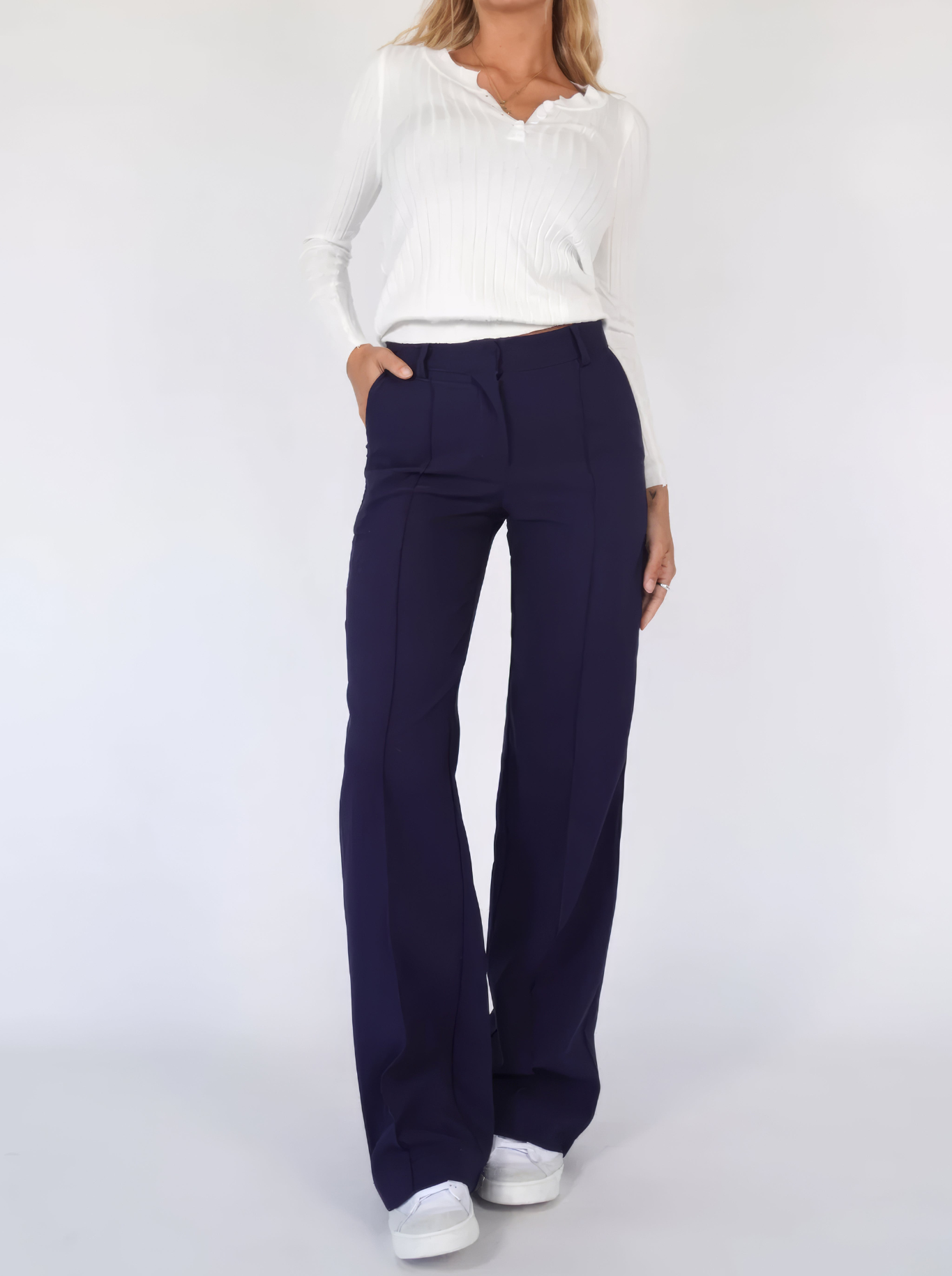 Océane pantalon femme taille haute à jambes droites et larges