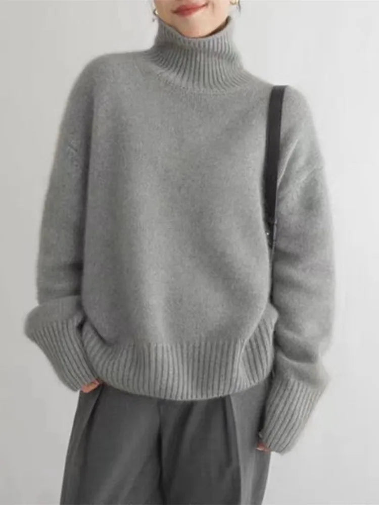 Pull Femme Cachemire Col Roulé – Manches Longues Doux & Chaud | Style Élégant Hiver