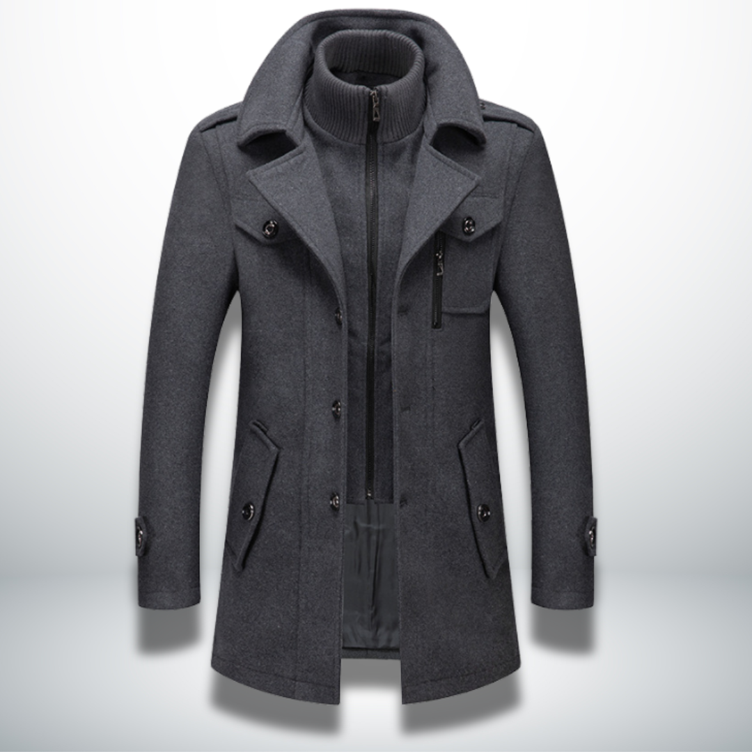 Manteau Homme Long en Laine – Coupe Droite Élégante Fermeture Boutonnée | Style Chic Hiver