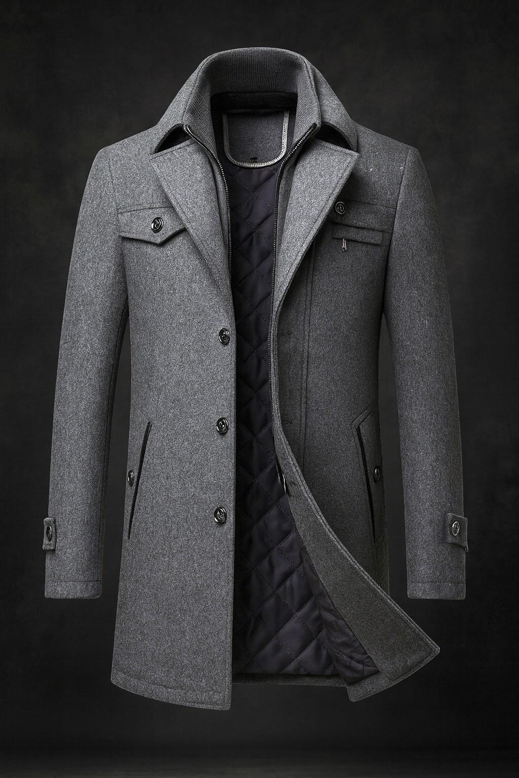 Manteau Homme Col Texturé – Chaud Doublé Fermeture Boutonnée | Style Élégant Hiver