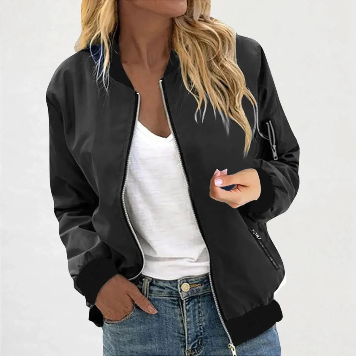 Blouson Bomber Léger Femme – Coupe Slim Zippé | Style Sporty Moderne