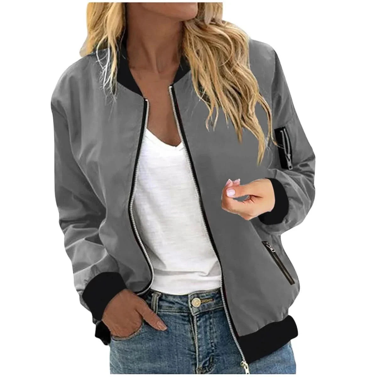 Blouson Bomber Léger Femme – Coupe Slim Zippé | Style Sporty Moderne