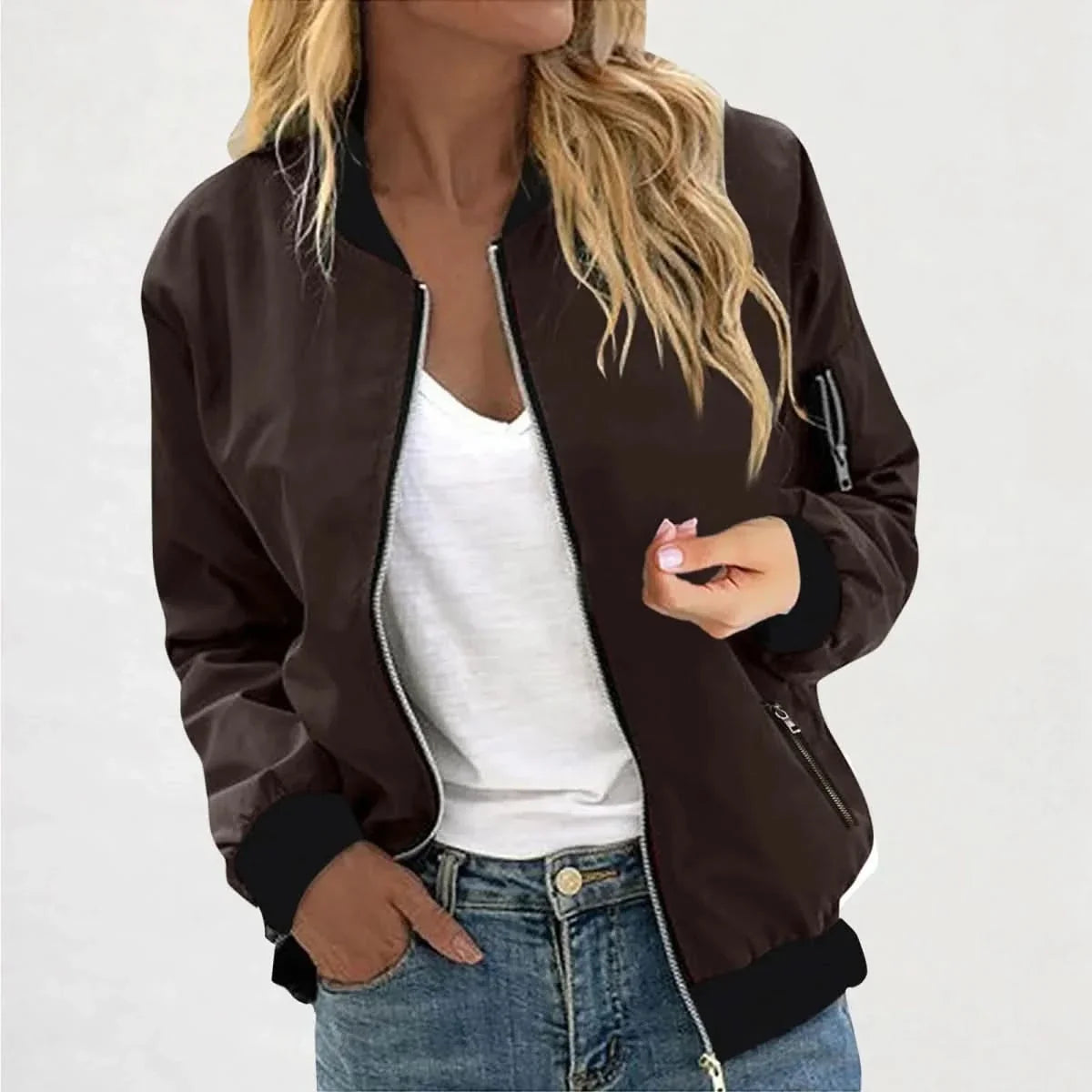 Blouson Bomber Léger Femme – Coupe Slim Zippé | Style Sporty Moderne