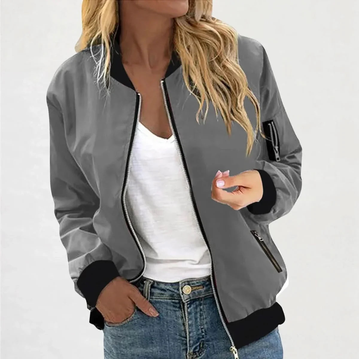 Blouson Bomber Léger Femme – Coupe Slim Zippé | Style Sporty Moderne