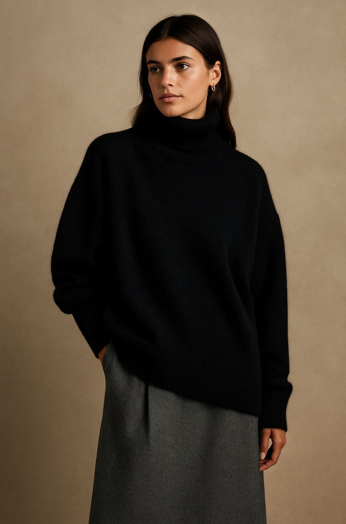 Pull Femme Cachemire Col Roulé Oversize – Manches Longues Chaud | Style Casual Chic Hiver