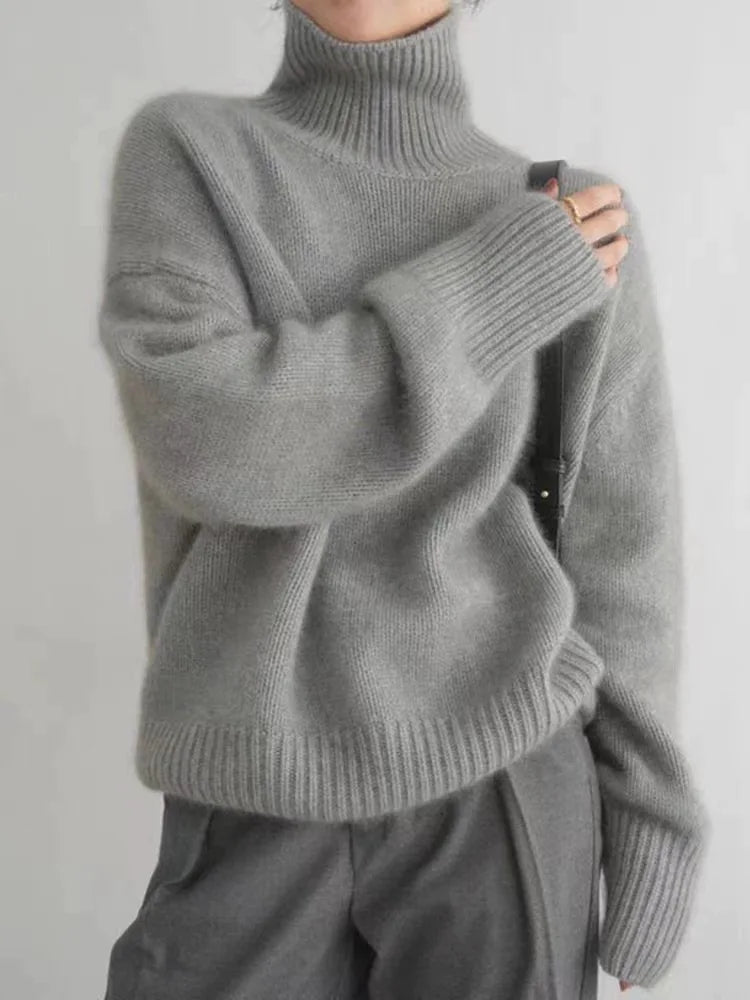 Pull Femme Cachemire Col Roulé – Manches Longues Doux & Chaud | Style Élégant Hiver